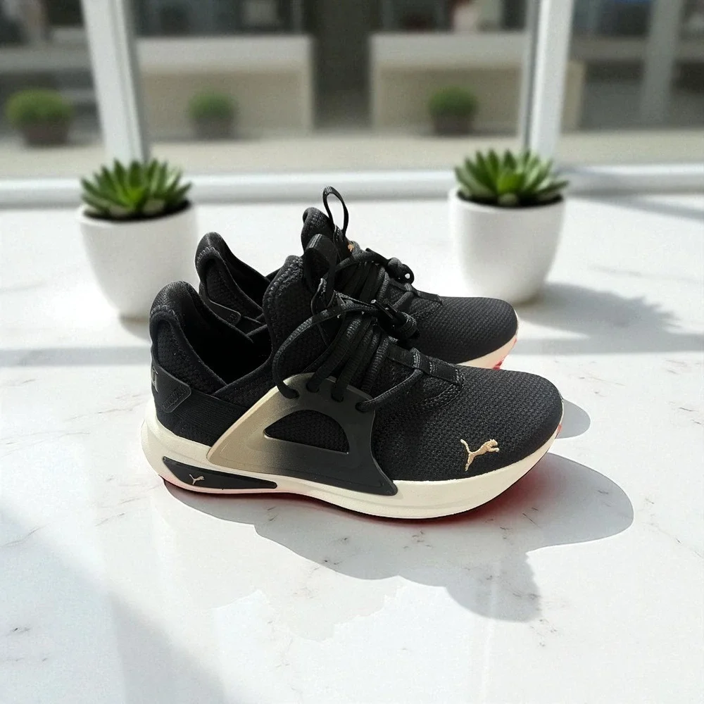 Puma Women's Softride Running Shoes Black Gold Accents Athletic Sneakers Size7.5